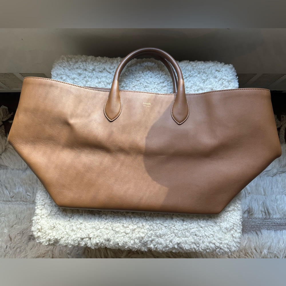 KHAITE Tan Leather Amelia Tote Bag with Curved Handles
